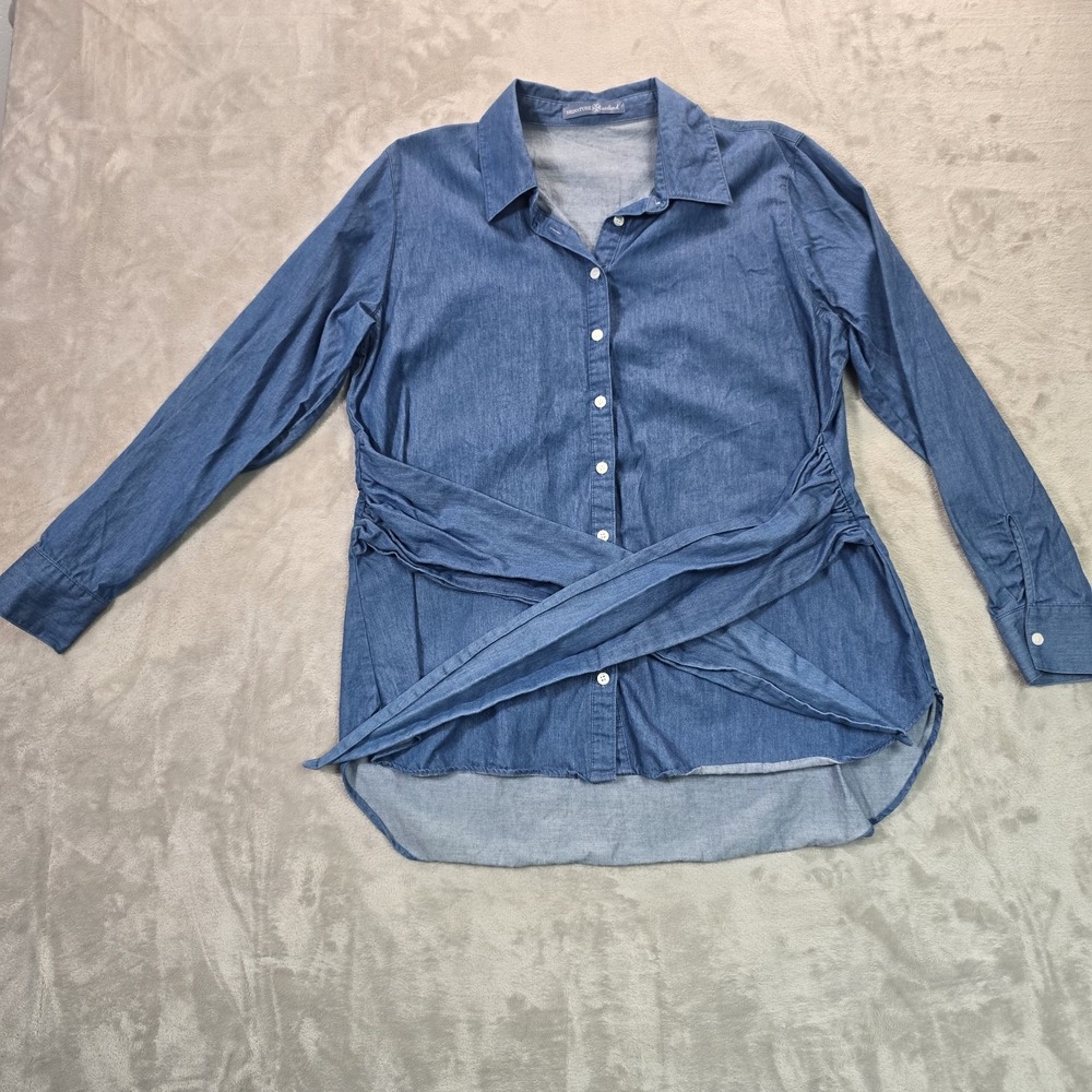 Signature Weekend Denim Wrap Button-Up Shirt Women's XL 100% Cotton Blue
